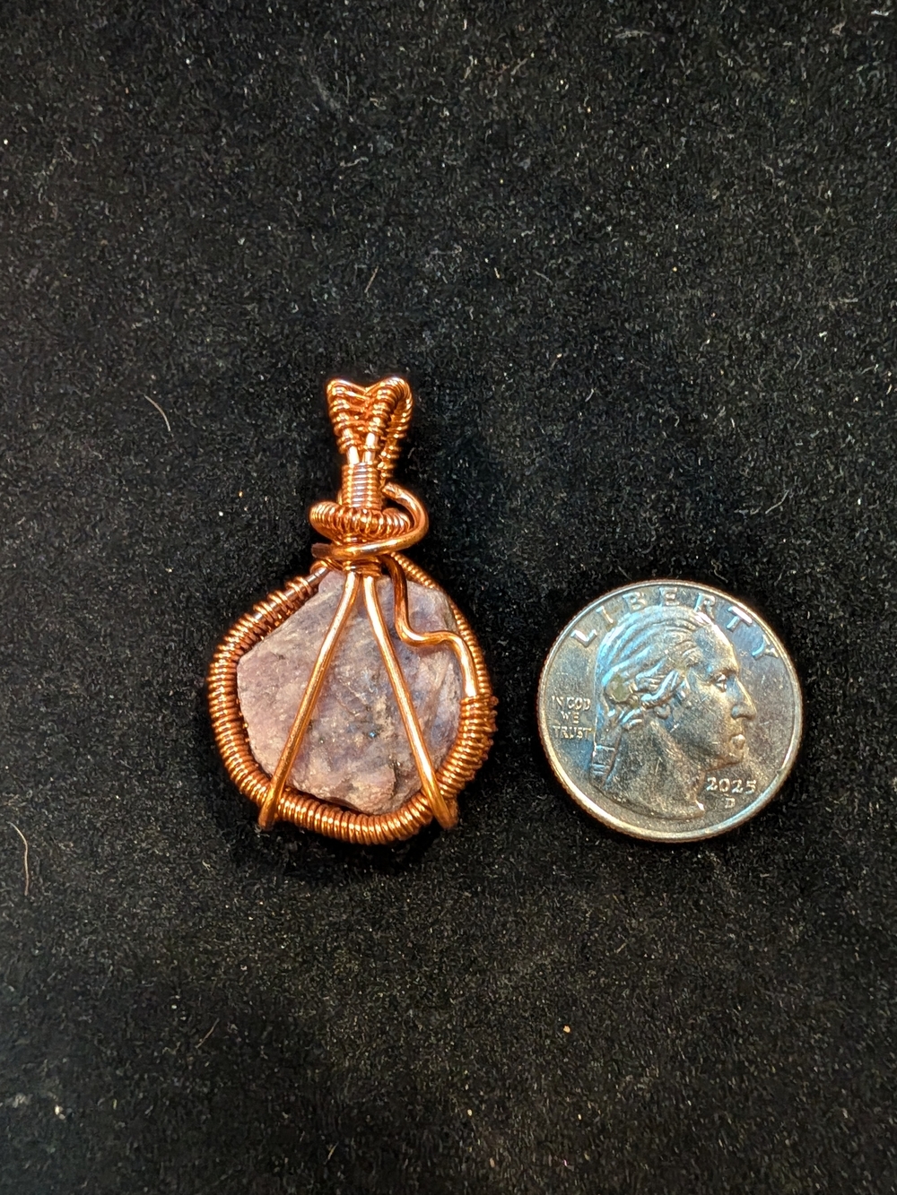 Copper Wire-Wrapped Purple Stone Pendant Necklace